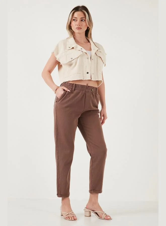 ليلا بنطلون نسائي ليلا قطن بقصة قياسية خصر مرتفع أرجل مستقيمة